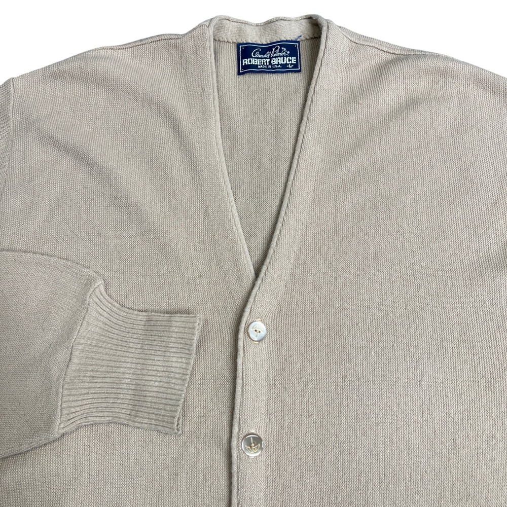 Vintage Arnold Palmer Robert Bruce Tan Cardigan Sweater Mens Large Wool USA